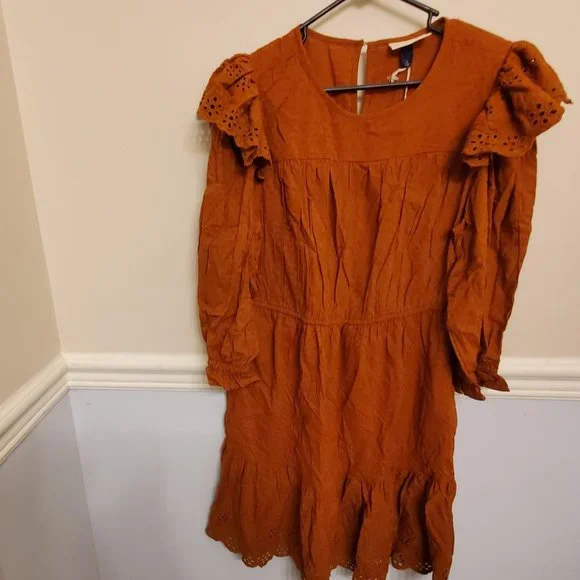 brown dress with ruffles at the bottom Brown Metallic Chiffon Ruffle V-Neck Midi Dress main image 0